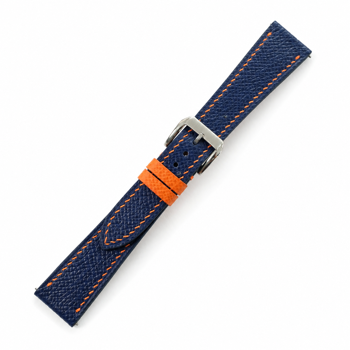 Navy Orange Epsom Leather Watch Strap - Handmade