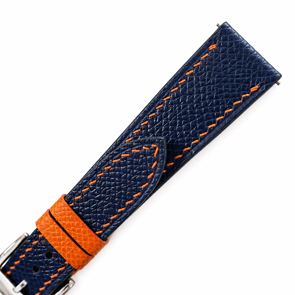 Navy Orange Epsom Leather Watch Strap - Handmade