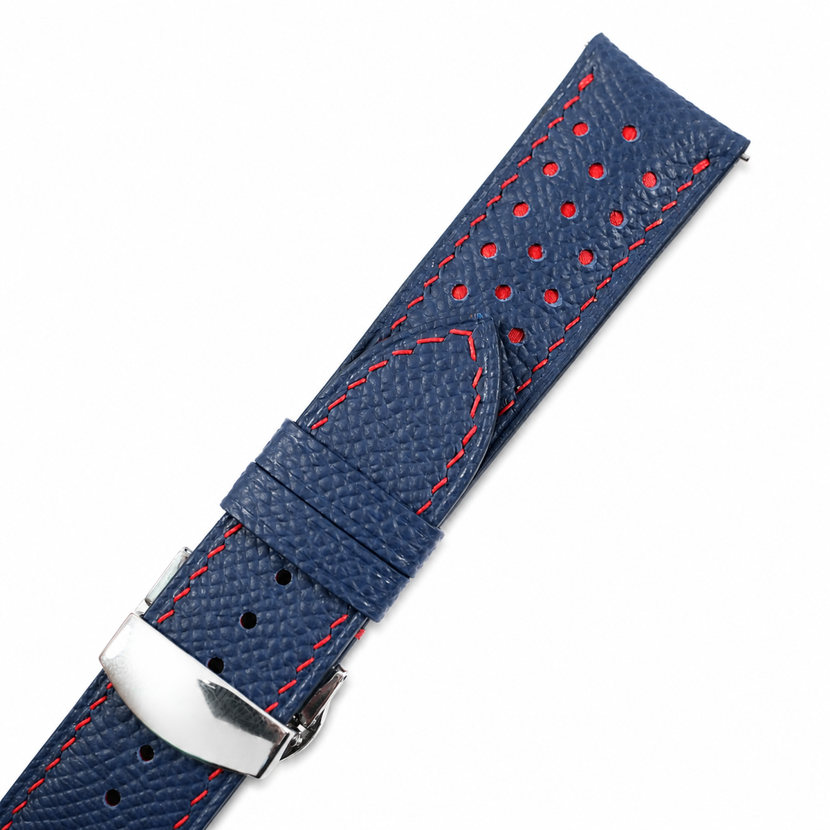 Dark Navy Red Racing Epsom Leather Watch Strap - Handmade
