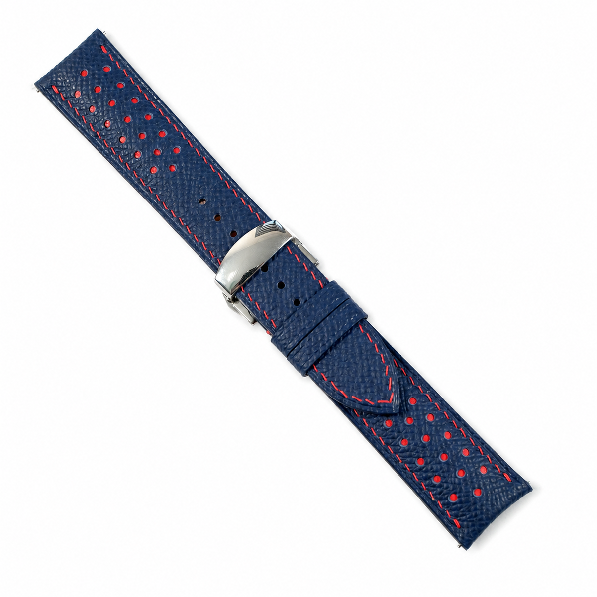 Dark Navy Red Racing Epsom Leather Watch Strap - Handmade