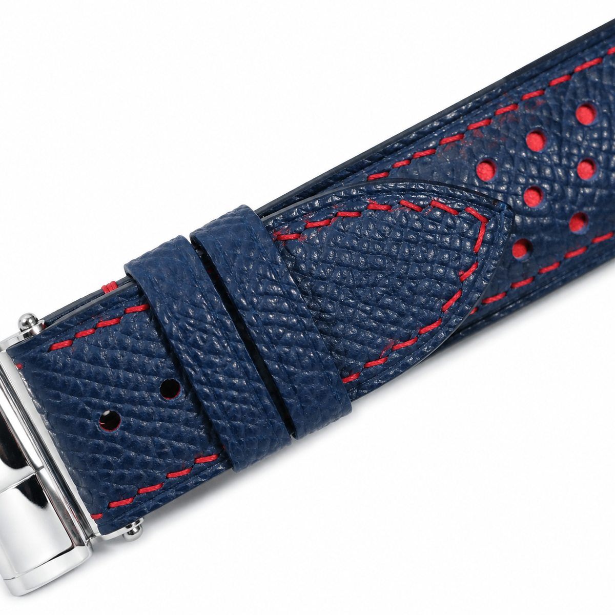 Dark Navy Red Racing Epsom Leather Watch Strap - Handmade