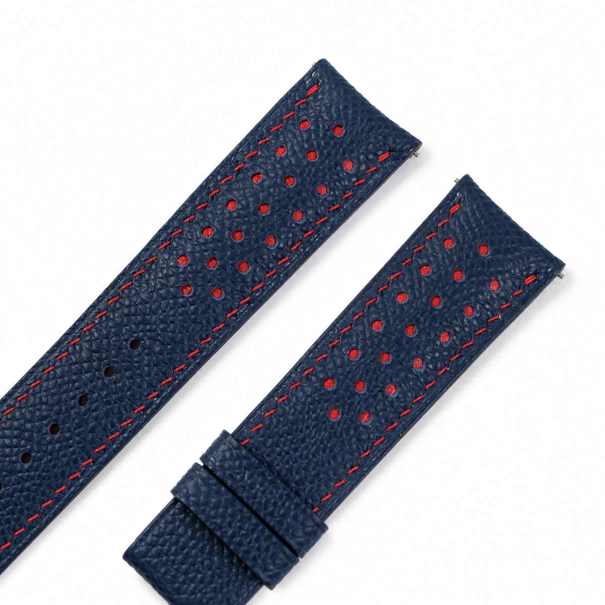 Dark Navy Red Racing Epsom Leather Watch Strap - Handmade