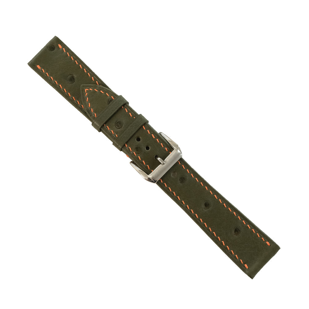 Olive Green Ostrich Leather Watch Strap - Handmade
