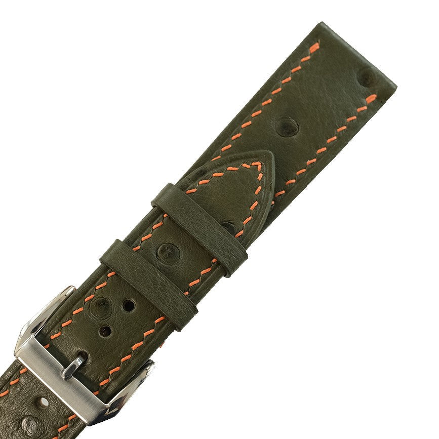 Olive Green Ostrich Leather Watch Strap - Handmade