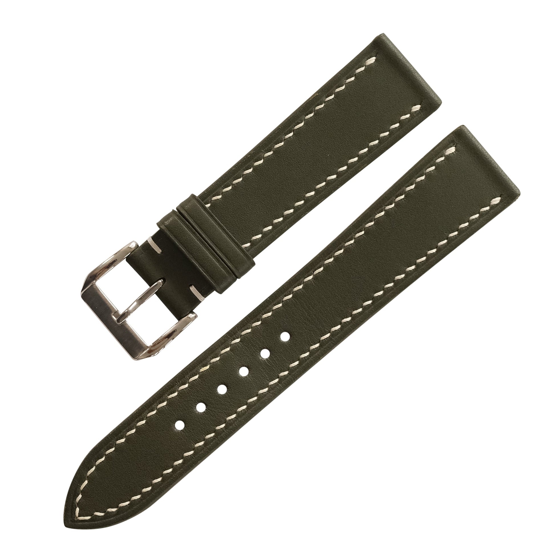 Olive Green Swift Leather Watch Strap - Handmade Quick Release Band