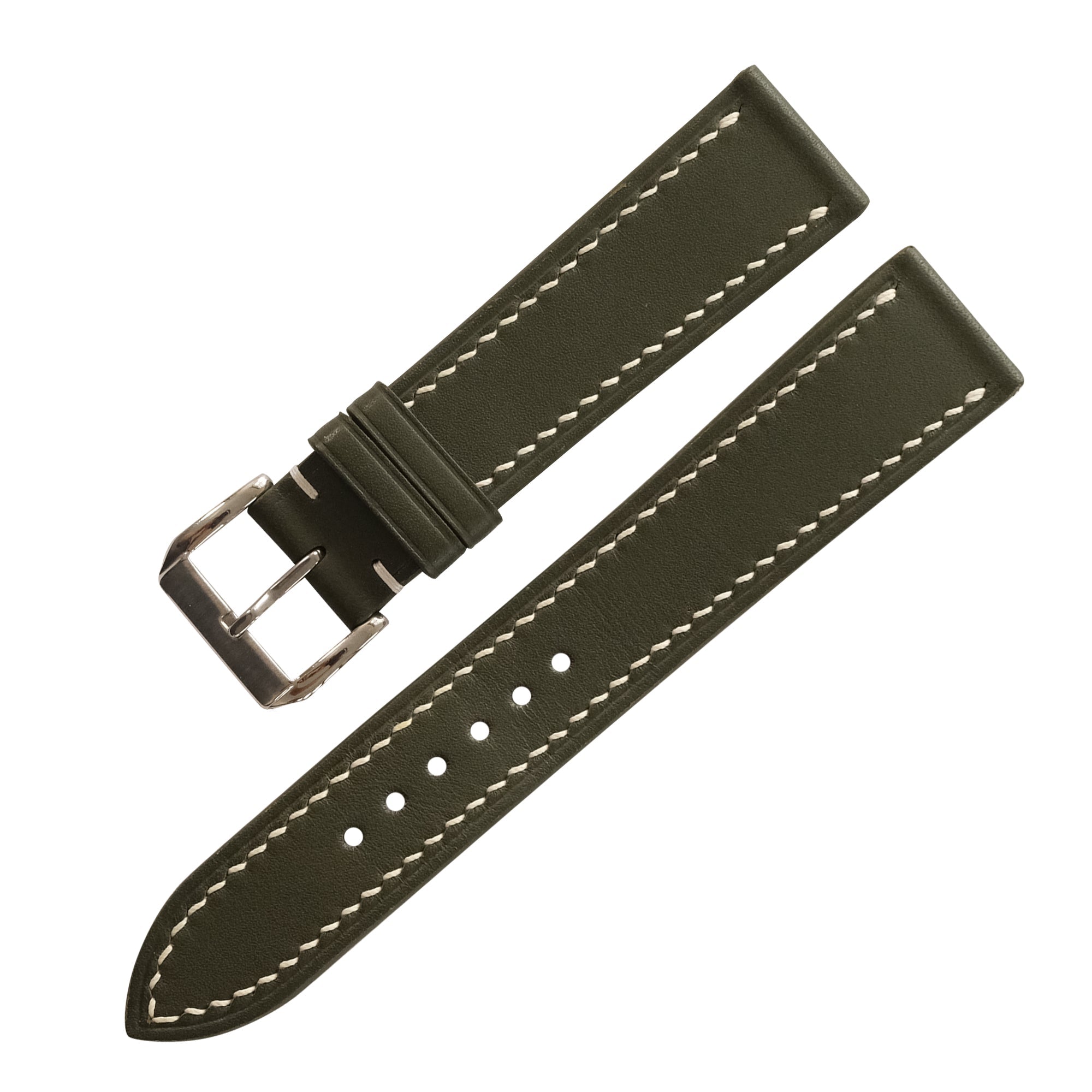 Olive Green Swift Leather Watch Strap - Handmade Quick Release Band