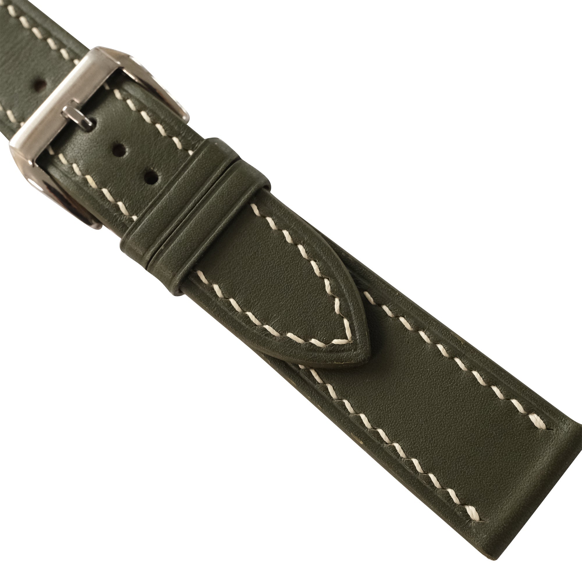 Olive Green Swift Leather Watch Strap - Handmade Quick Release Band