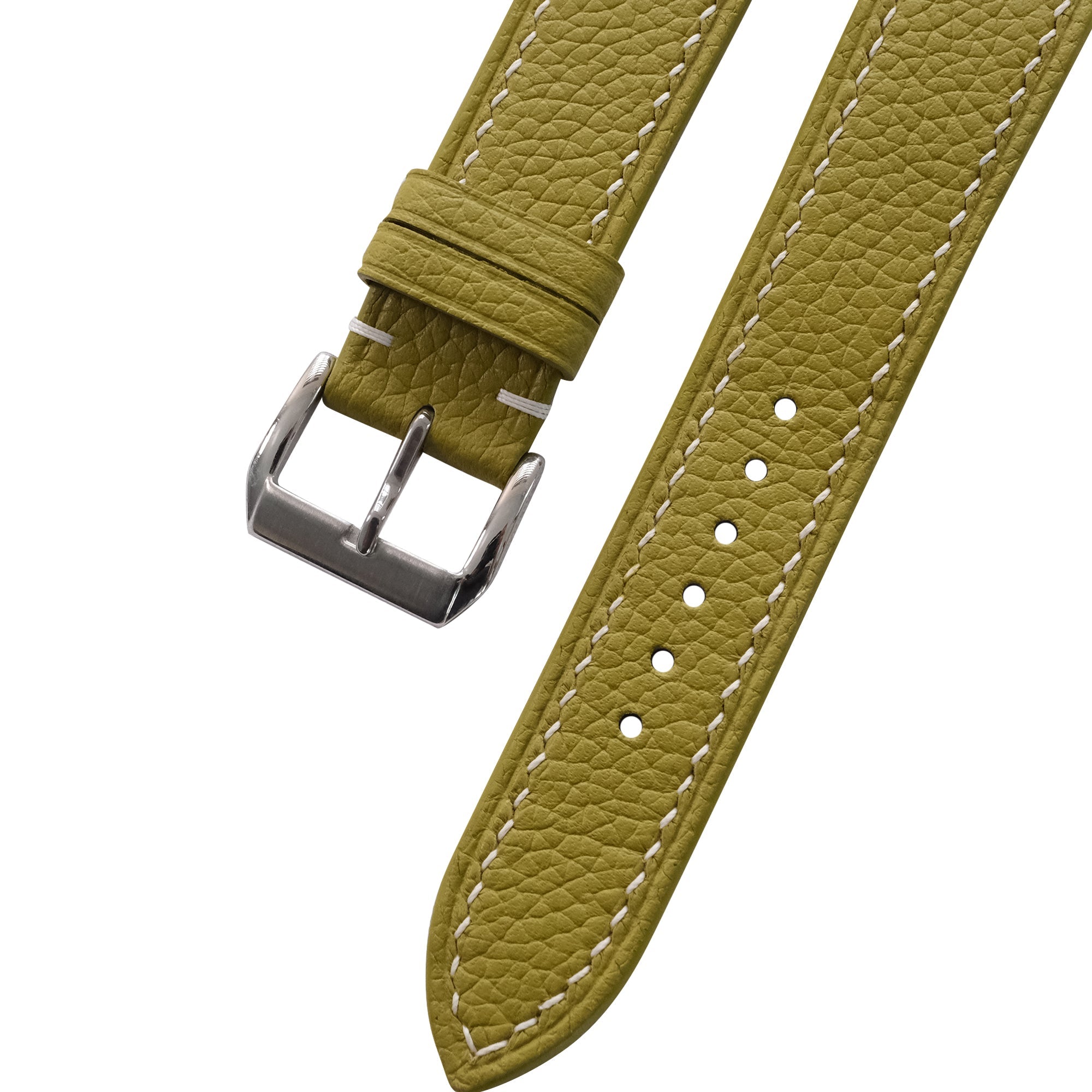 Olive Green Togo Leather Watch Strap - Handmade Quick Release Band