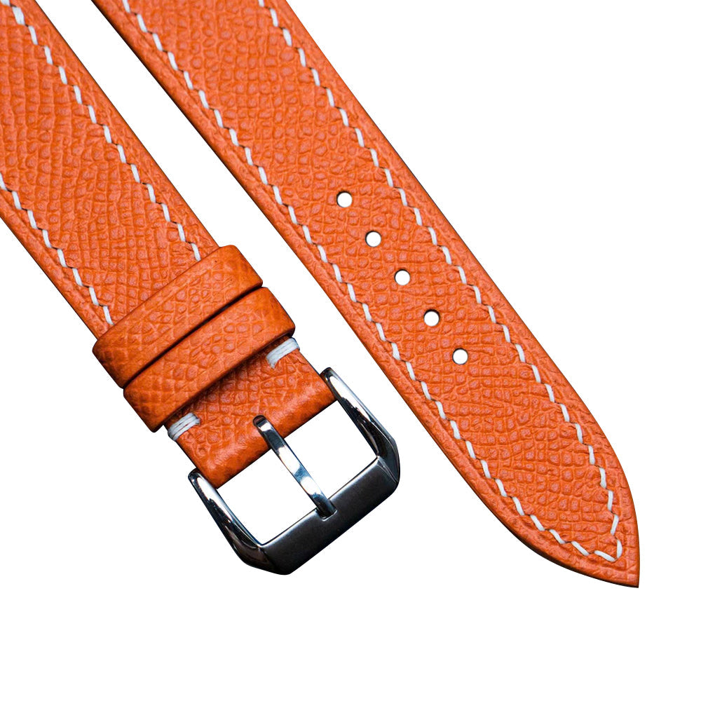 Orange Epsom Leather Watch Strap - Handmade