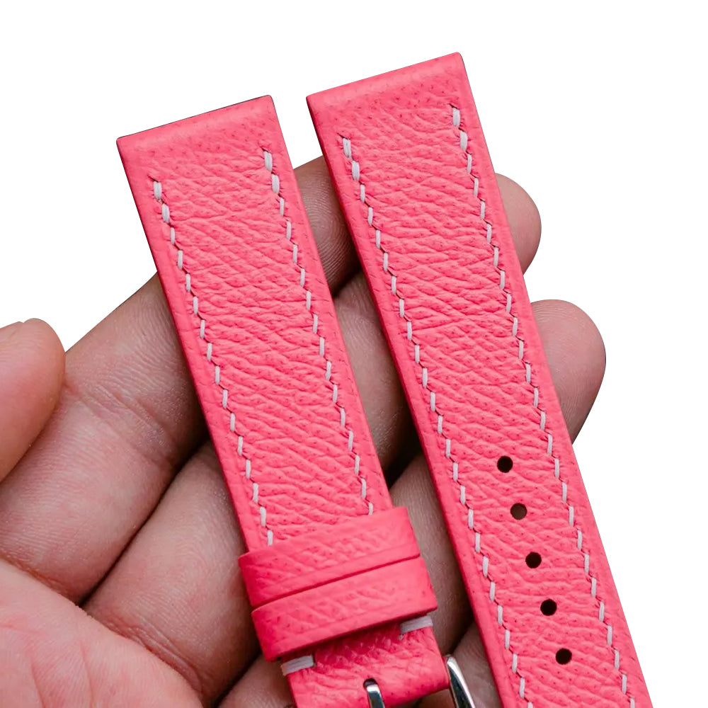 Pink Epsom Leather Watch Strap - Handmade Quick Release Band