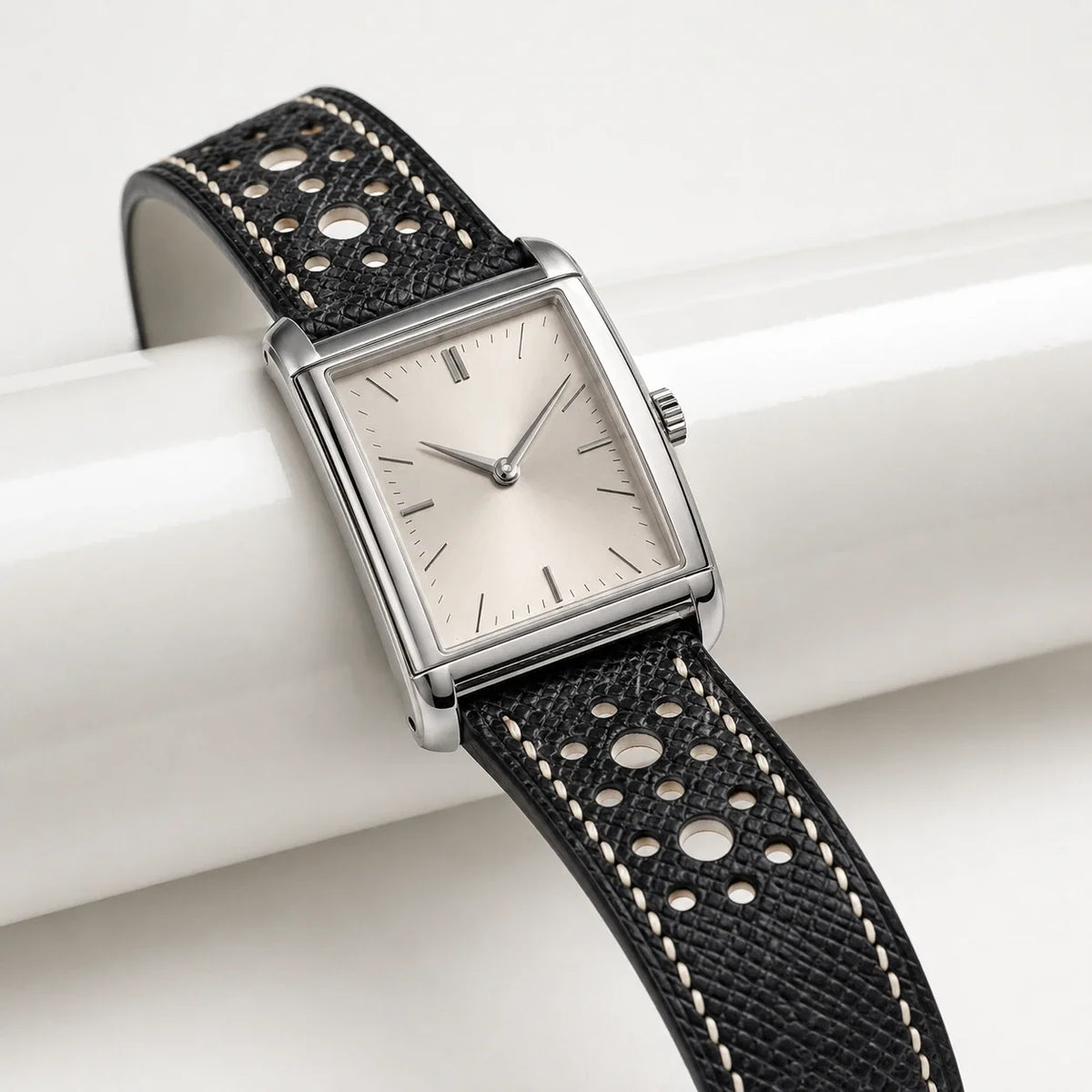 Large Black Racing Epsom Leather Watch Strap - Handmade