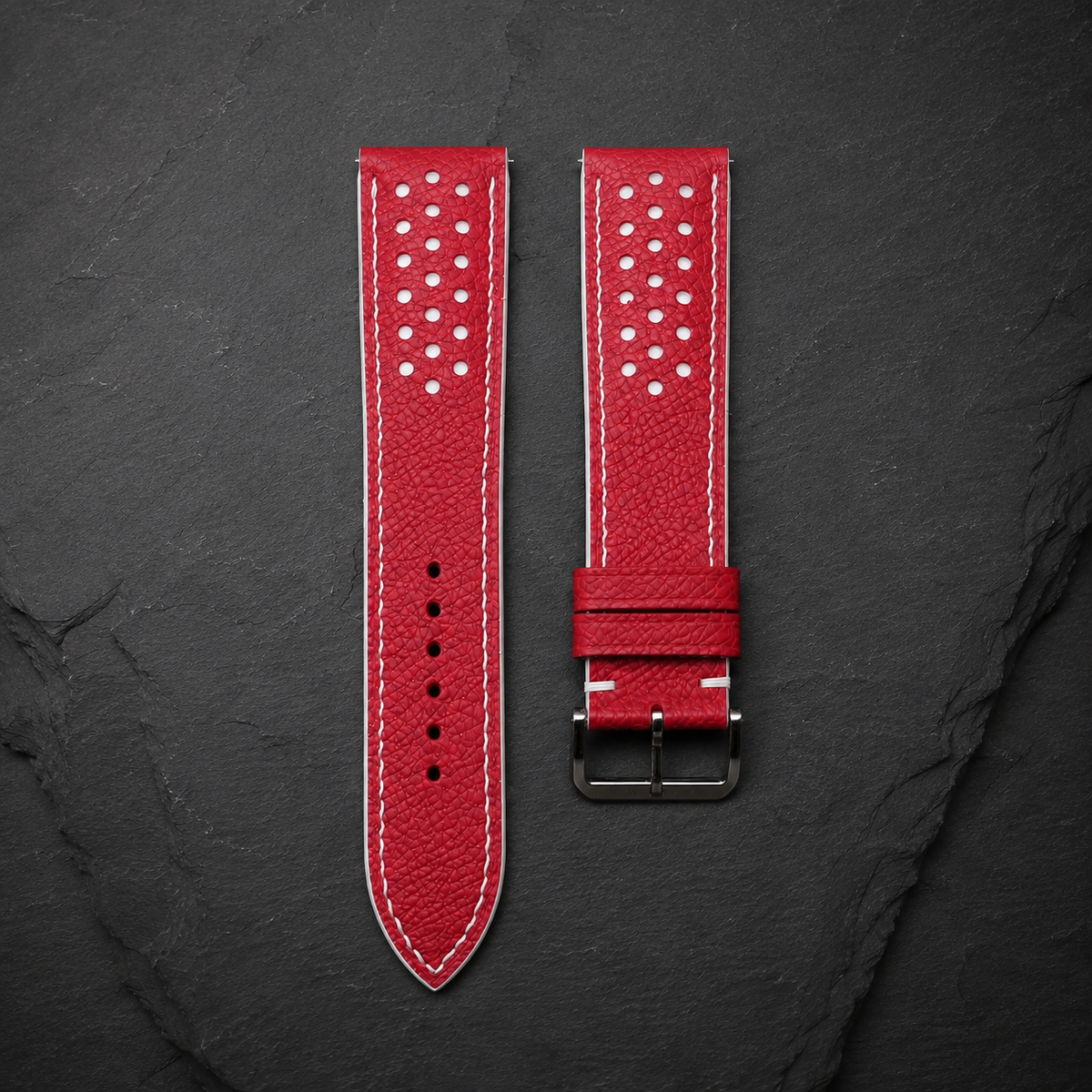 Red And White Small Racing Epsom Leather Watch Strap - Handmade