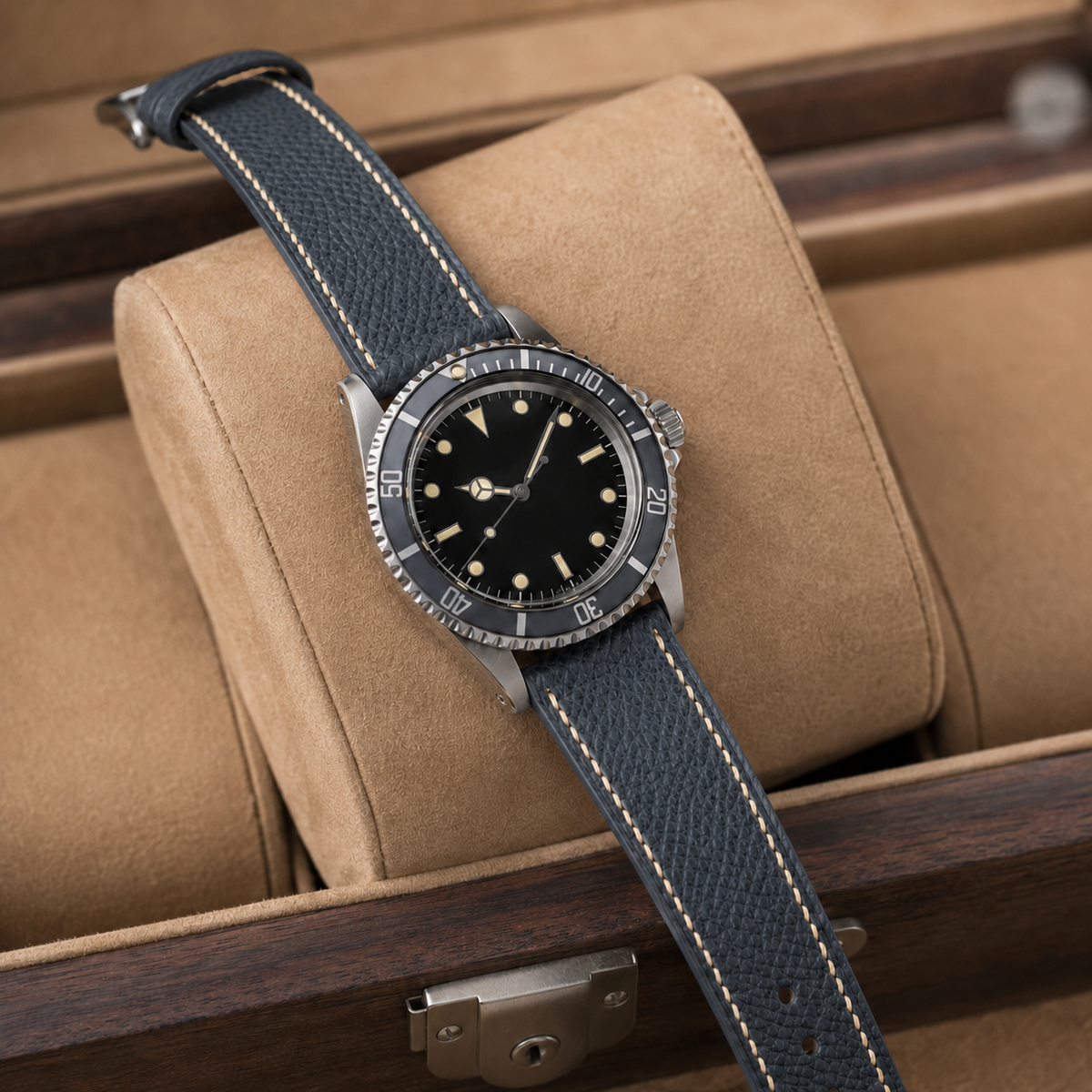Slate Gray Epsom Leather Watch Strap - Handmade