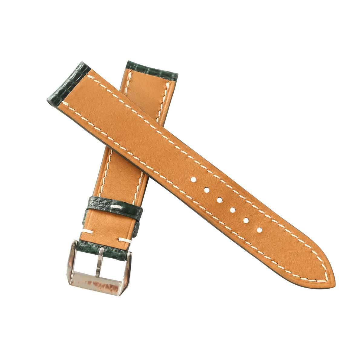 Forest Green Lizard Leather Watch Strap - Handmade