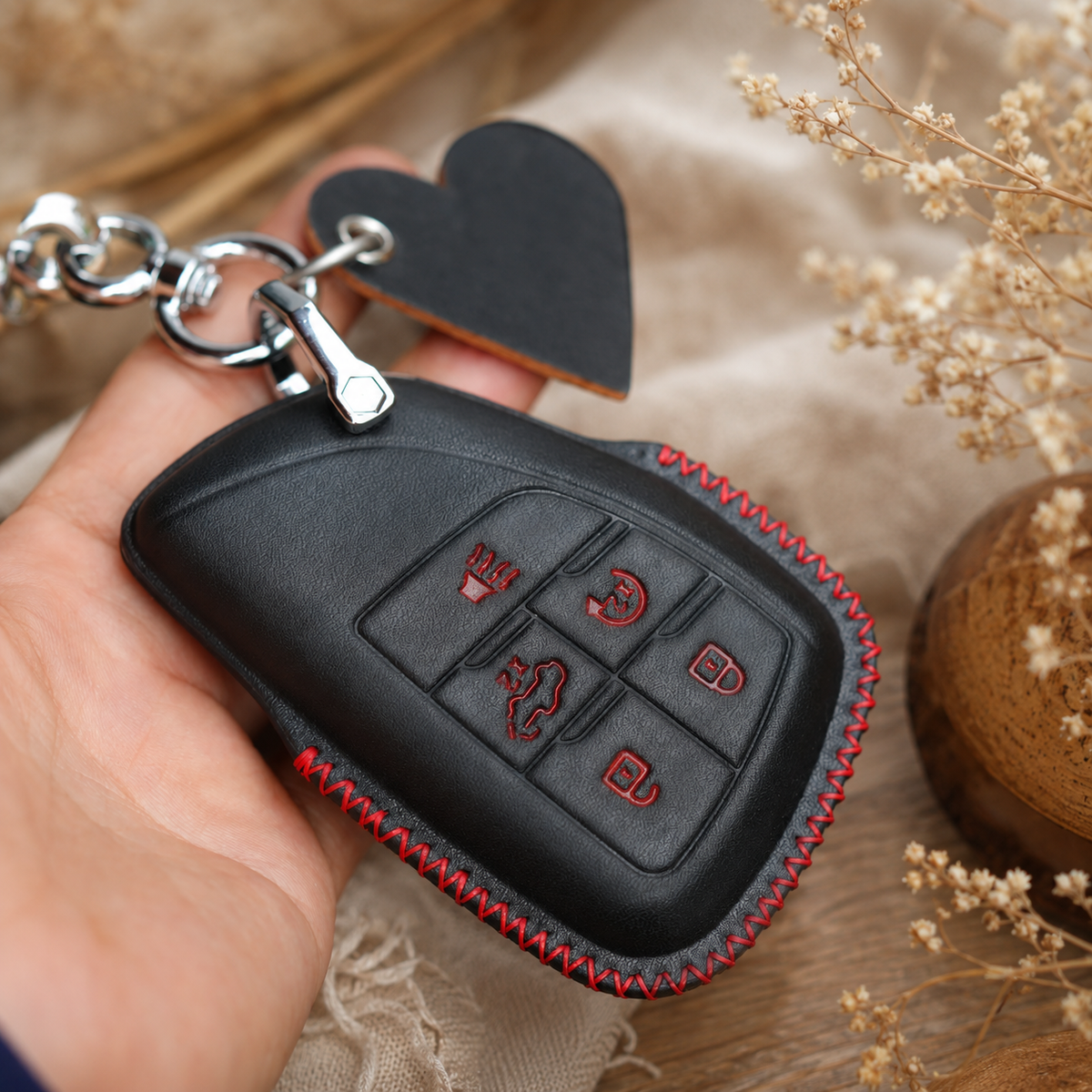 Custom Leather Key Fob Cover Compatible with GMC AT4, Sierra and Yukon