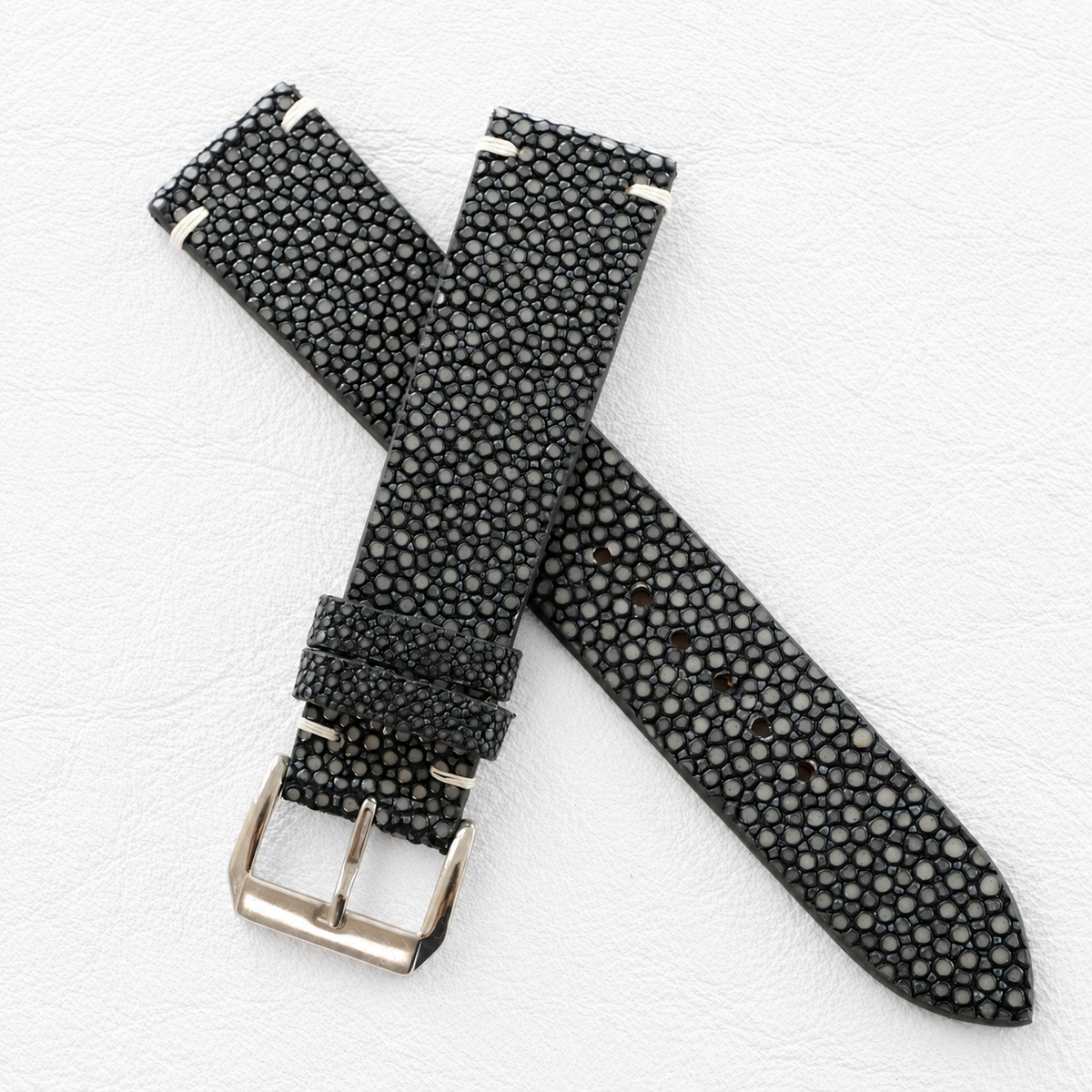 Gray Stingray Leather Watch Strap - Handmade