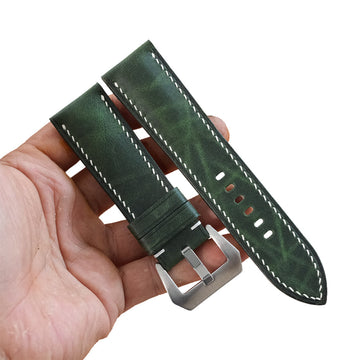 Green Waxed Leather Watch Strap - Handmade Quick Release Band