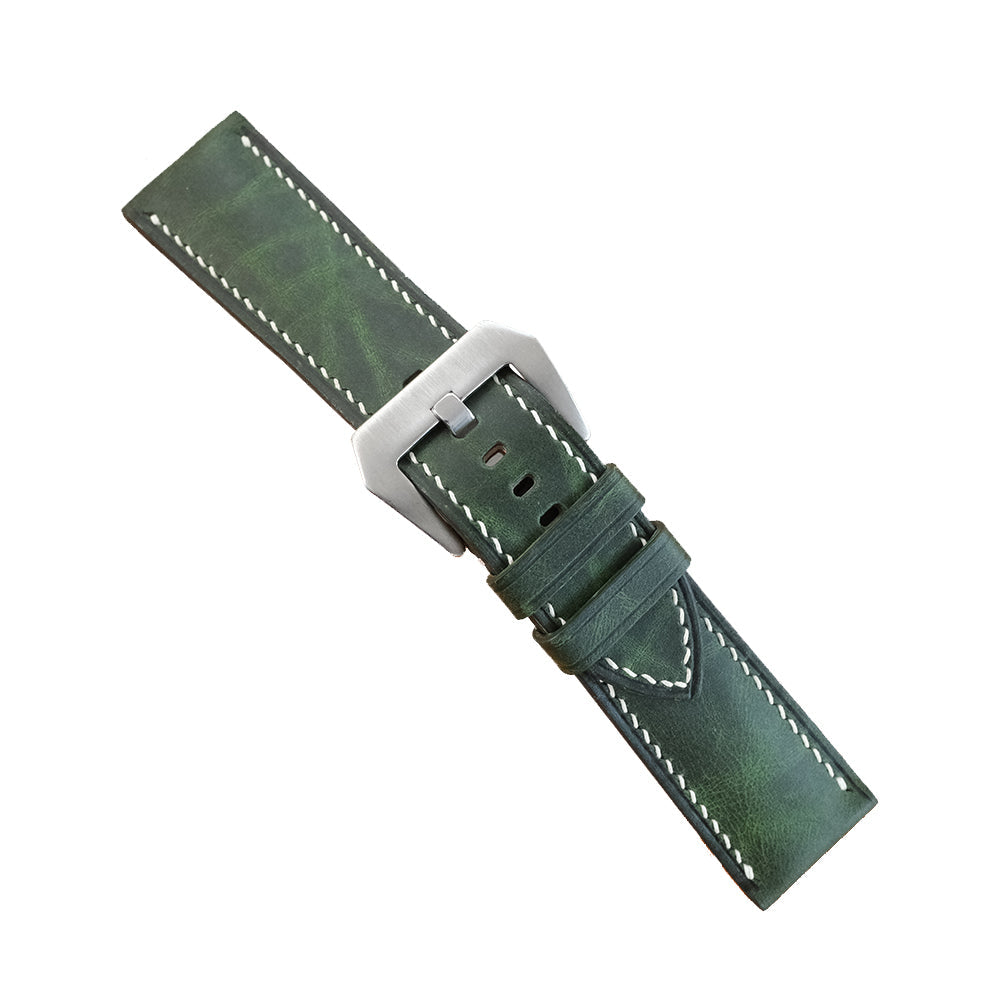 Green Waxed Leather Watch Strap - Handmade