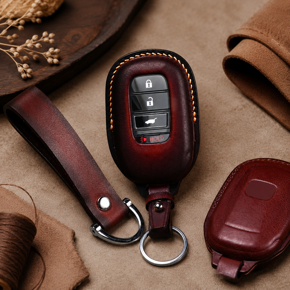 Custom Leather Key Fob Cover Compatible with Honda Sedan - Accord, Civic