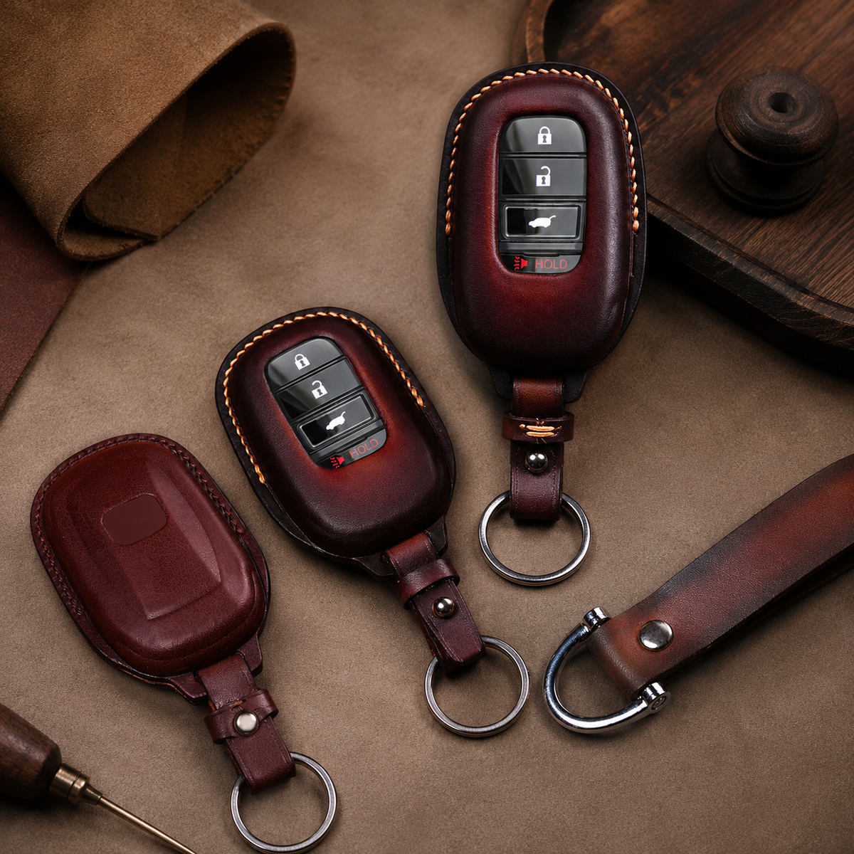 Custom Leather Key Fob Cover Compatible with Honda Sedan - Accord, Civic