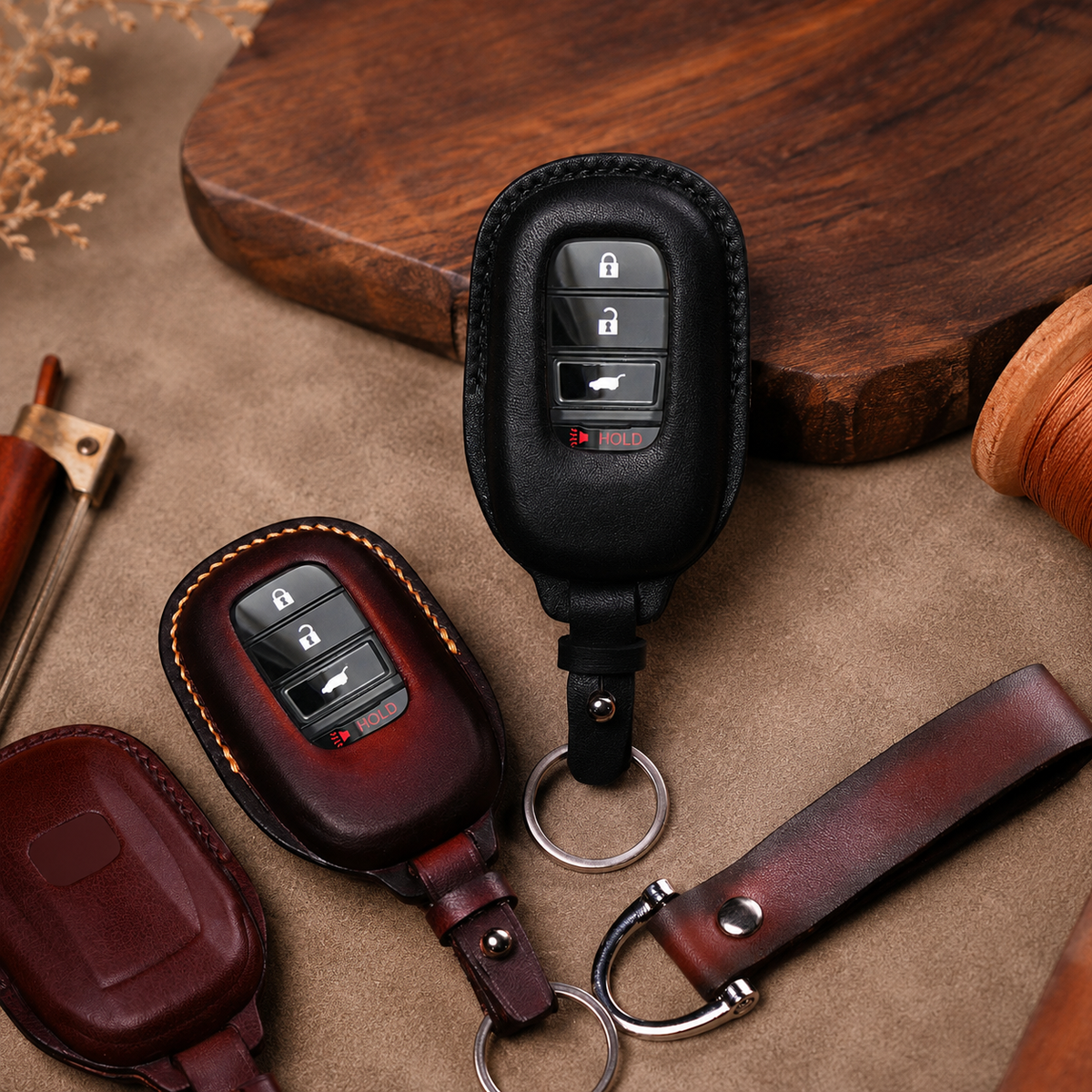Custom Leather Key Fob Cover Compatible with Honda Sedan - Accord, Civic