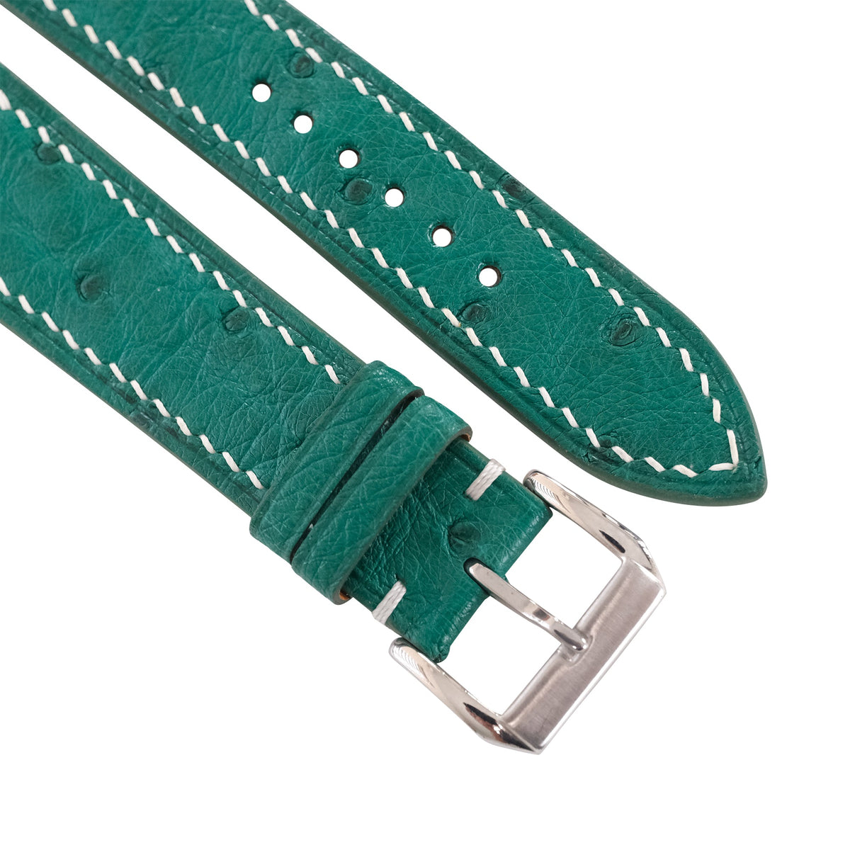 Jade Green Ostrich Leather Watch Strap - Handmade