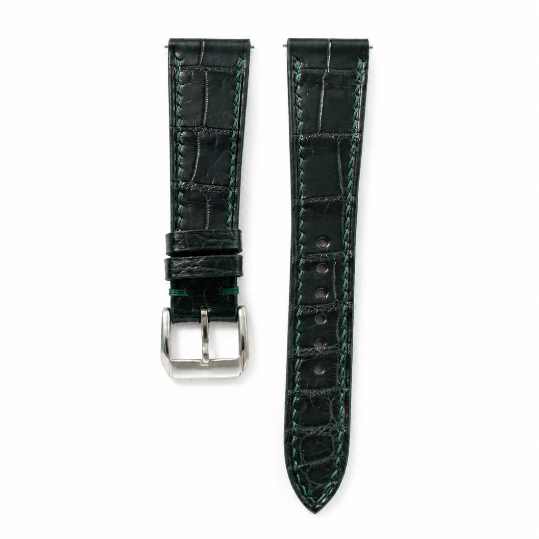 Midnight Forest Green Alligator Leather Watch Strap - Handmade