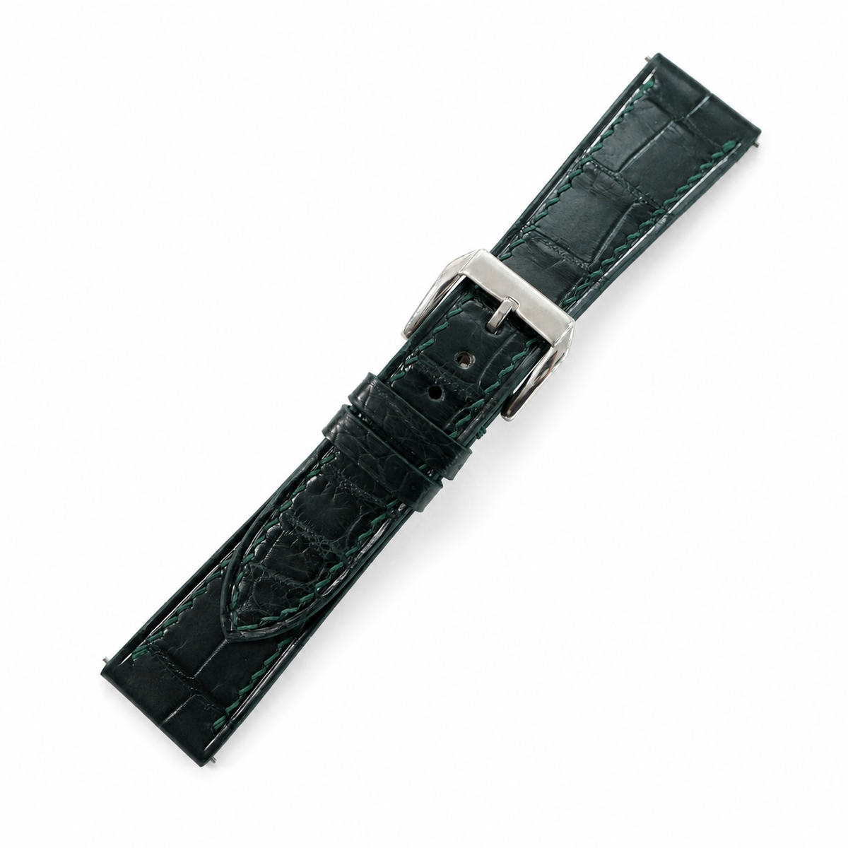 Midnight Forest Green Alligator Leather Watch Strap - Handmade