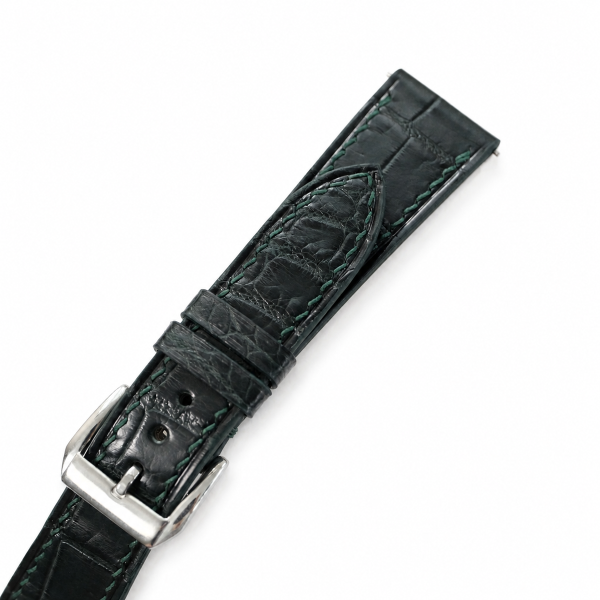 Midnight Forest Green Alligator Leather Watch Strap - Handmade