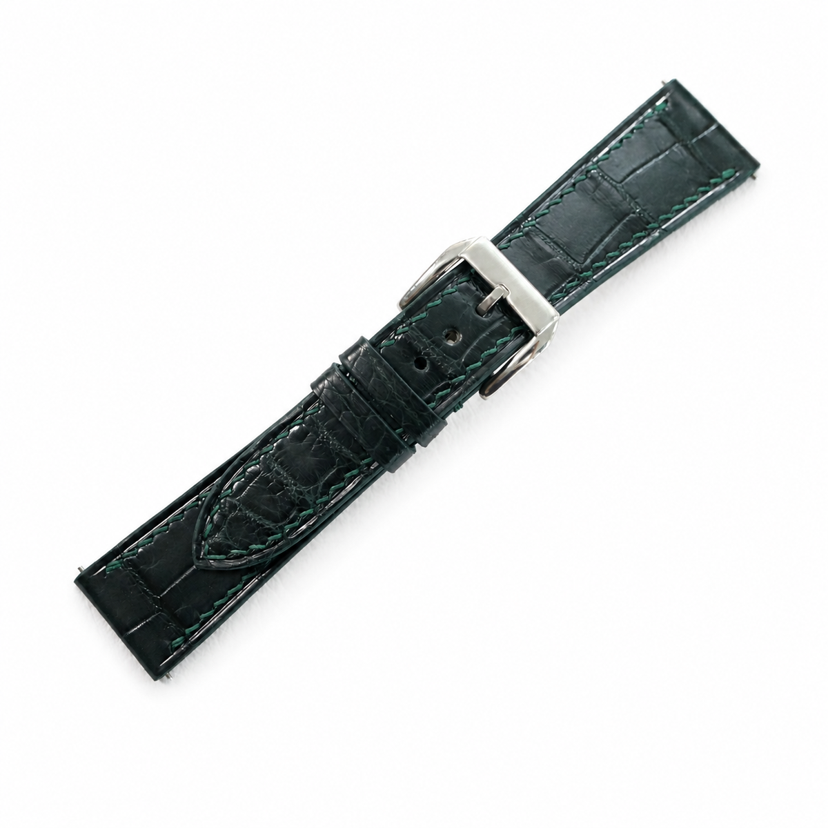 Midnight Forest Green Alligator Leather Watch Strap - Handmade