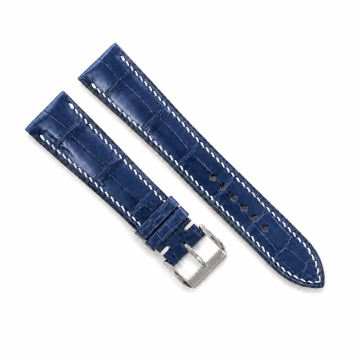 Navy Alligator Leather Watch Strap - Handmade