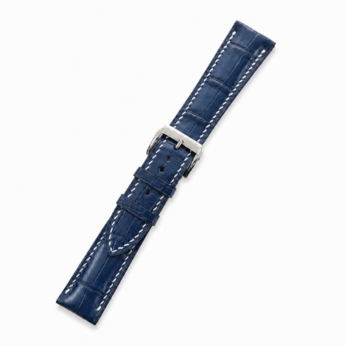 Navy Alligator Leather Watch Strap - Handmade