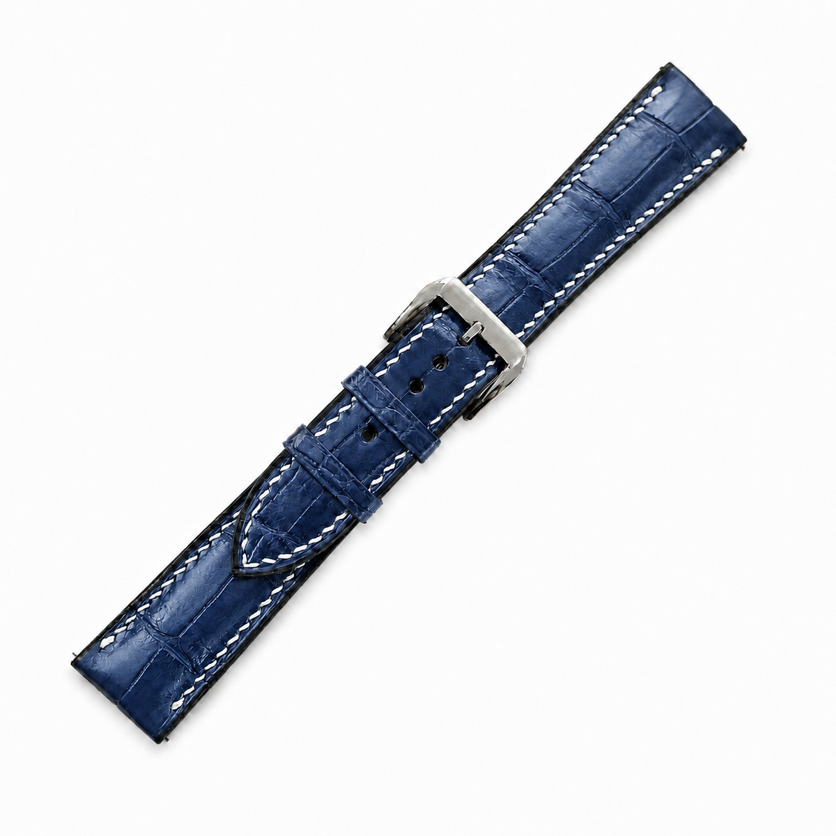 Navy Alligator Leather Watch Strap - Handmade