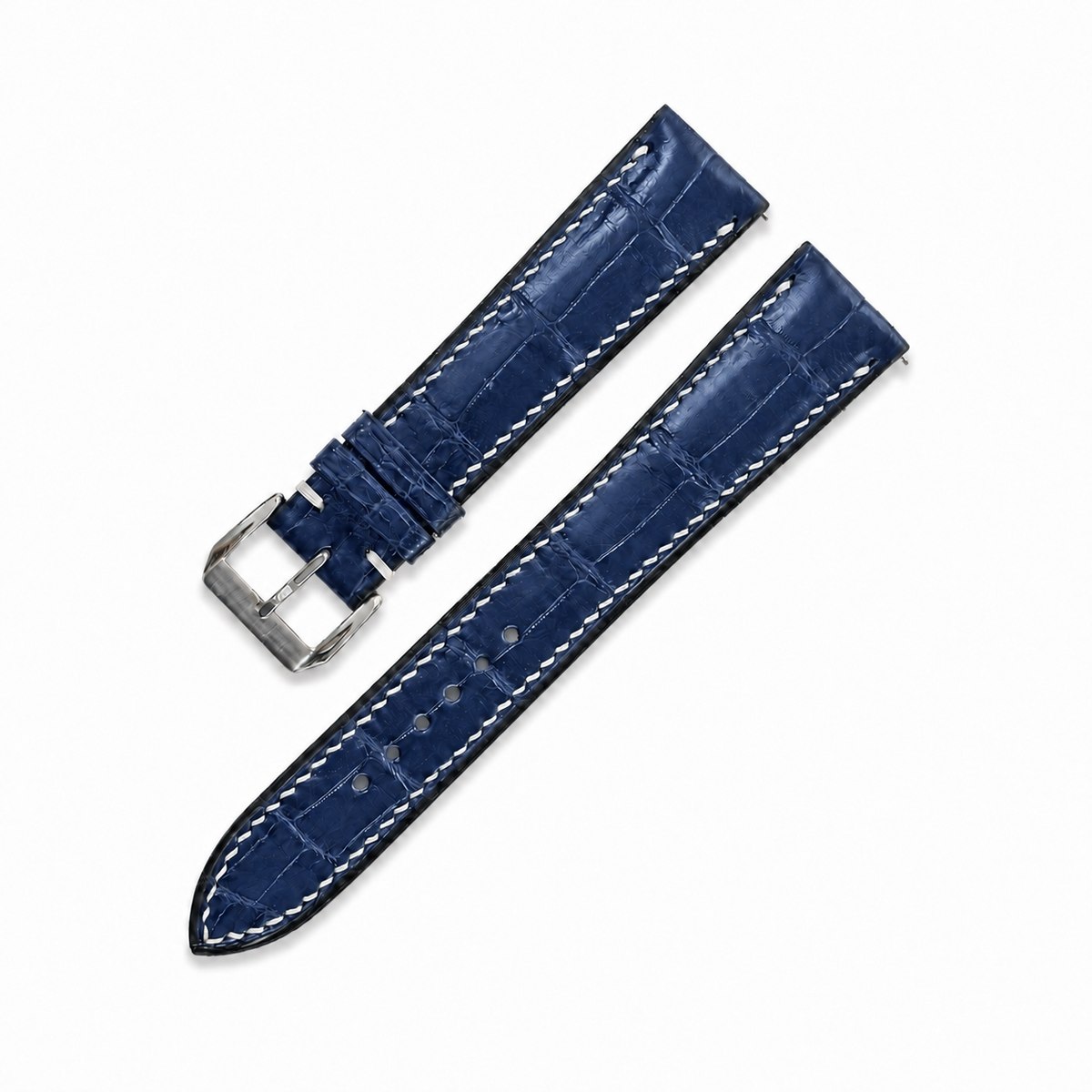 Navy Alligator Leather Watch Strap - Handmade