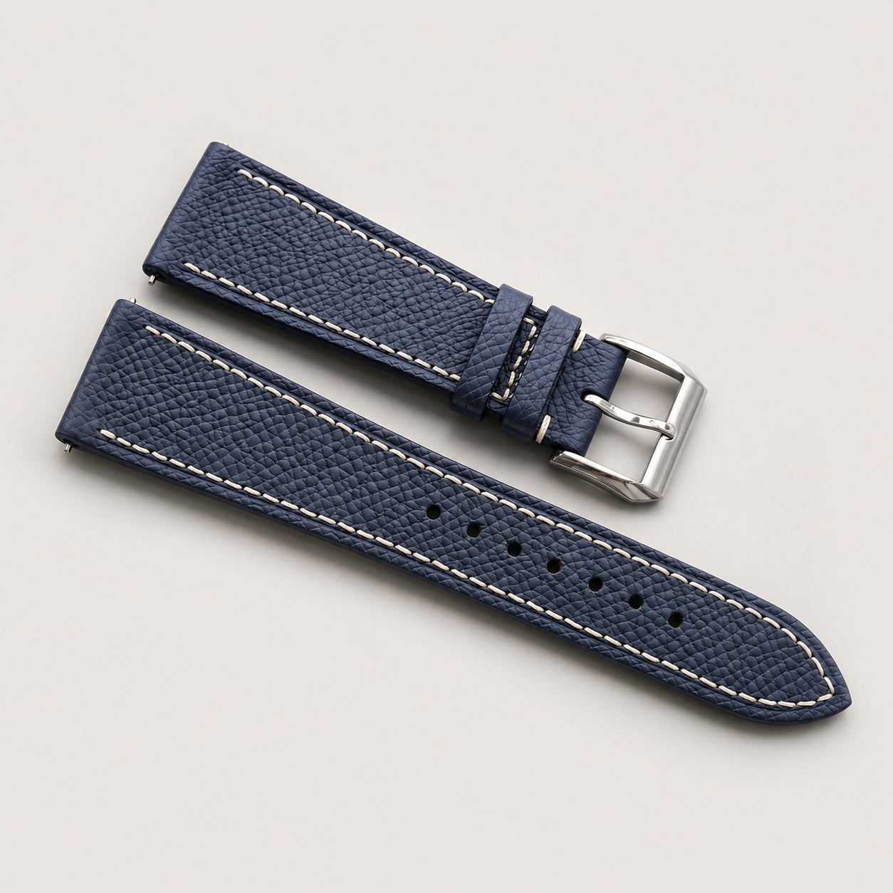 Navy Epsom Leather Watch Strap - Handmade Quick Release Band