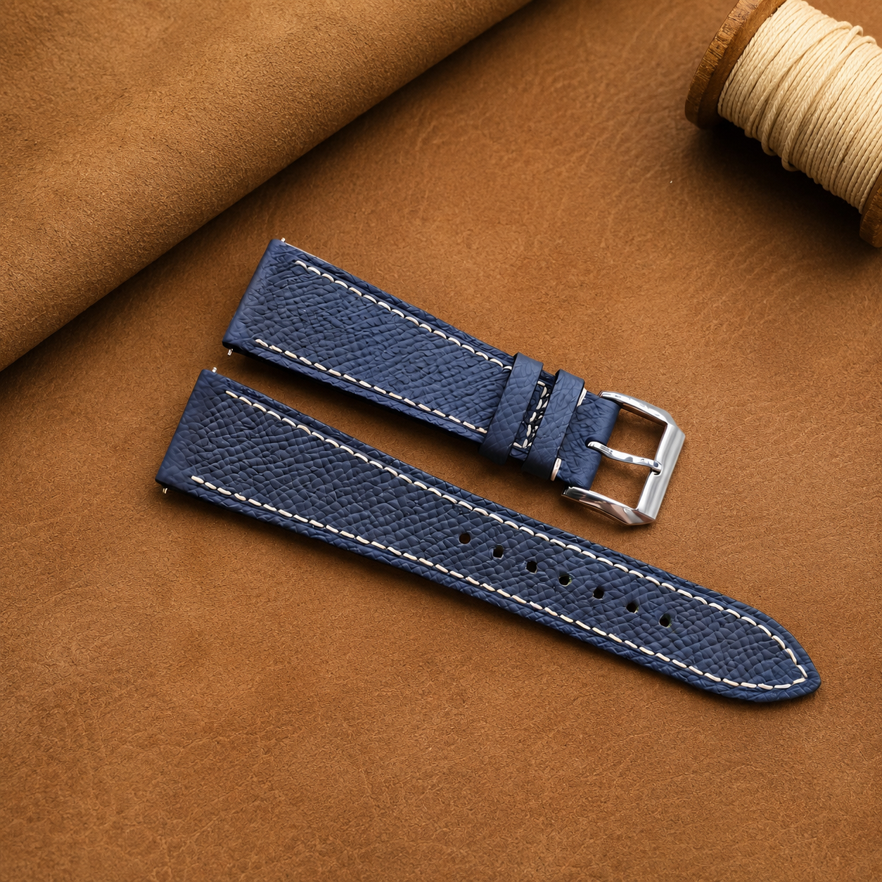Navy Epsom Leather Watch Strap - Handmade Quick Release Band