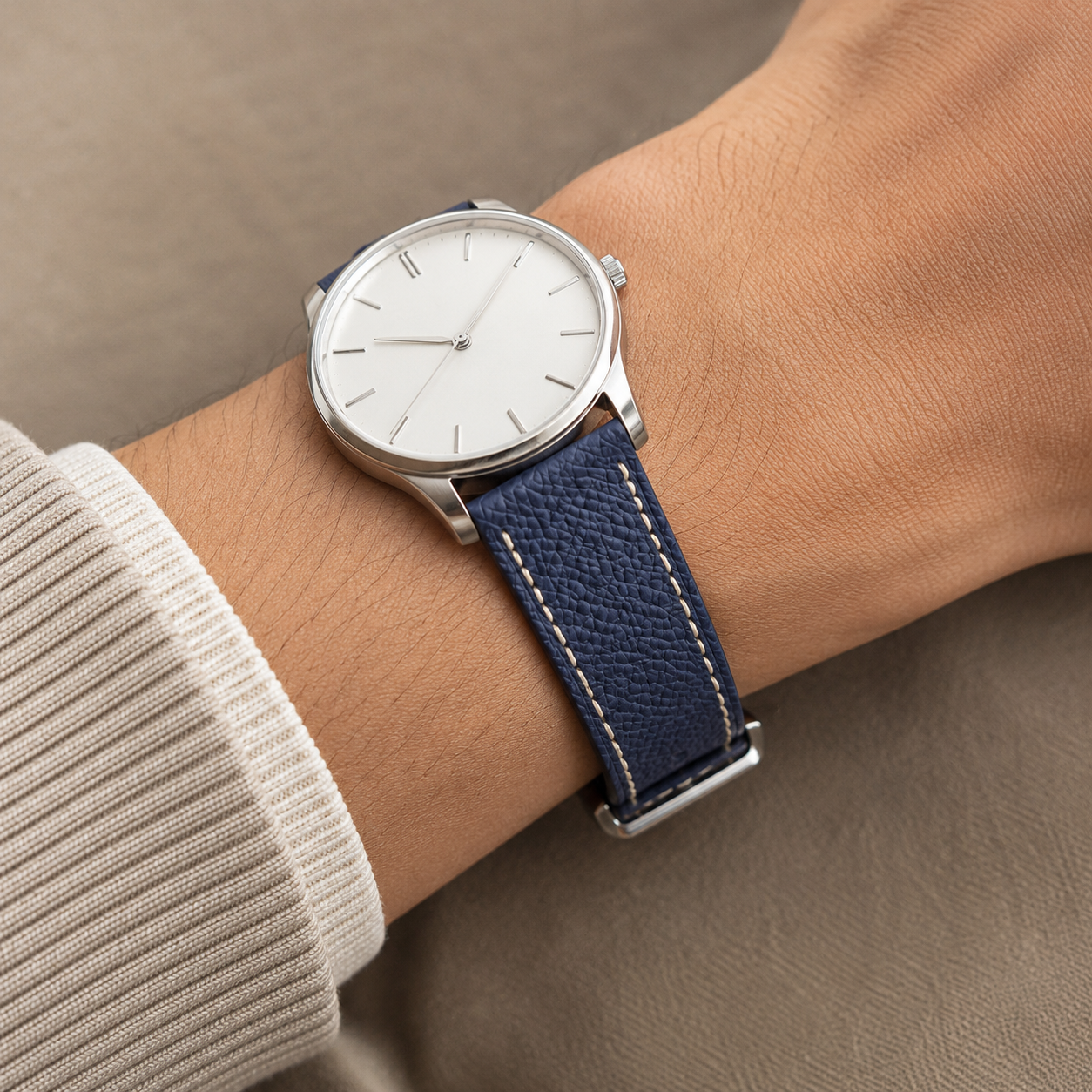 Navy Epsom Leather Watch Strap - Handmade Quick Release Band