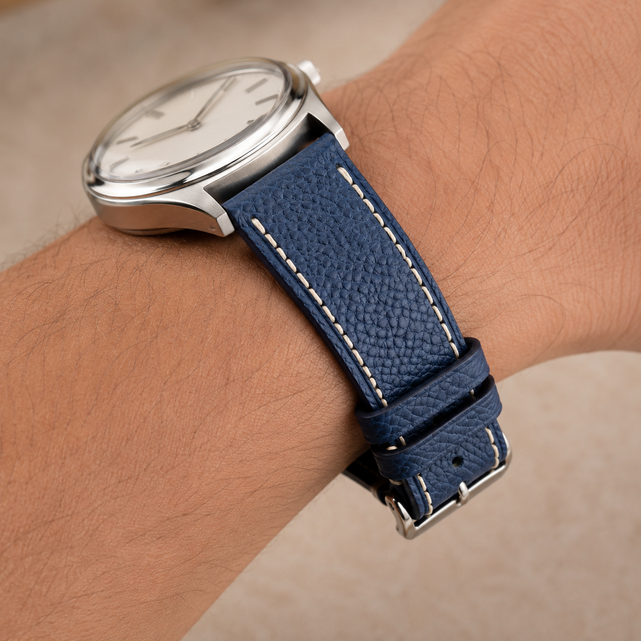 Navy Epsom Leather Watch Strap - Handmade Quick Release Band