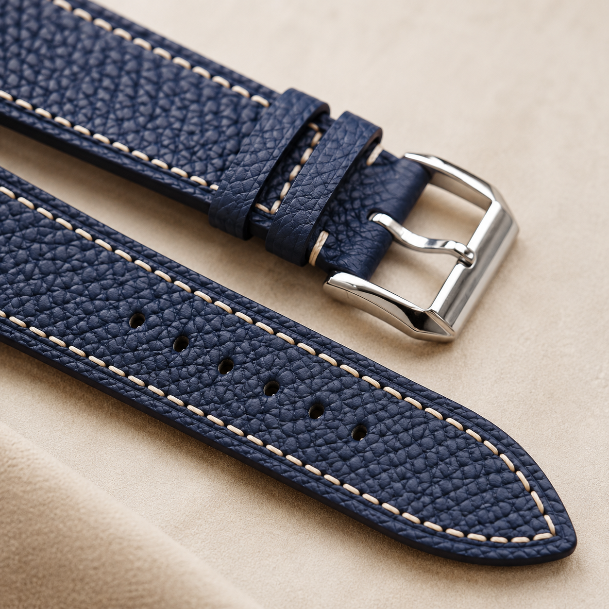 Navy Epsom Leather Watch Strap - Handmade Quick Release Band