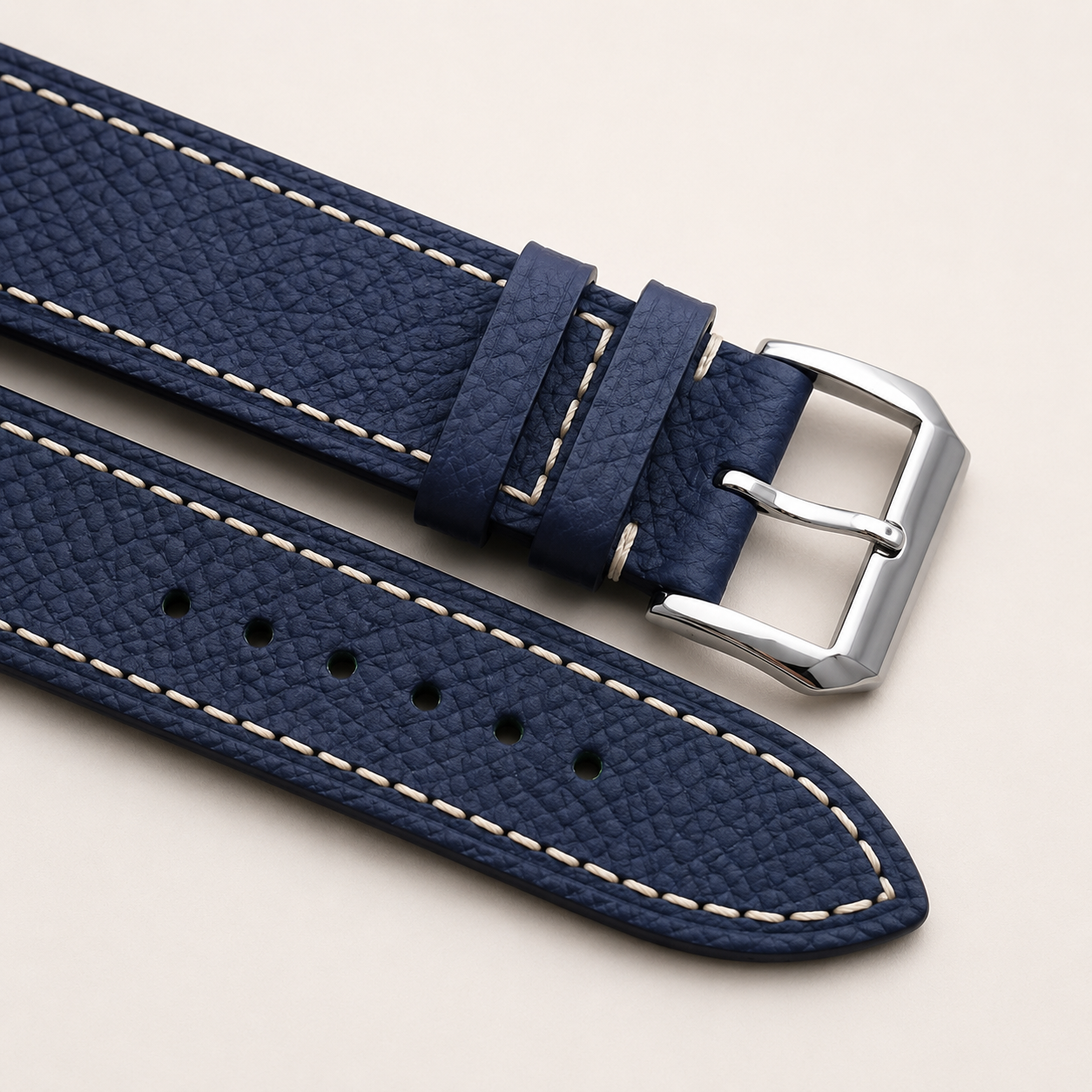Navy Epsom Leather Watch Strap - Handmade Quick Release Band