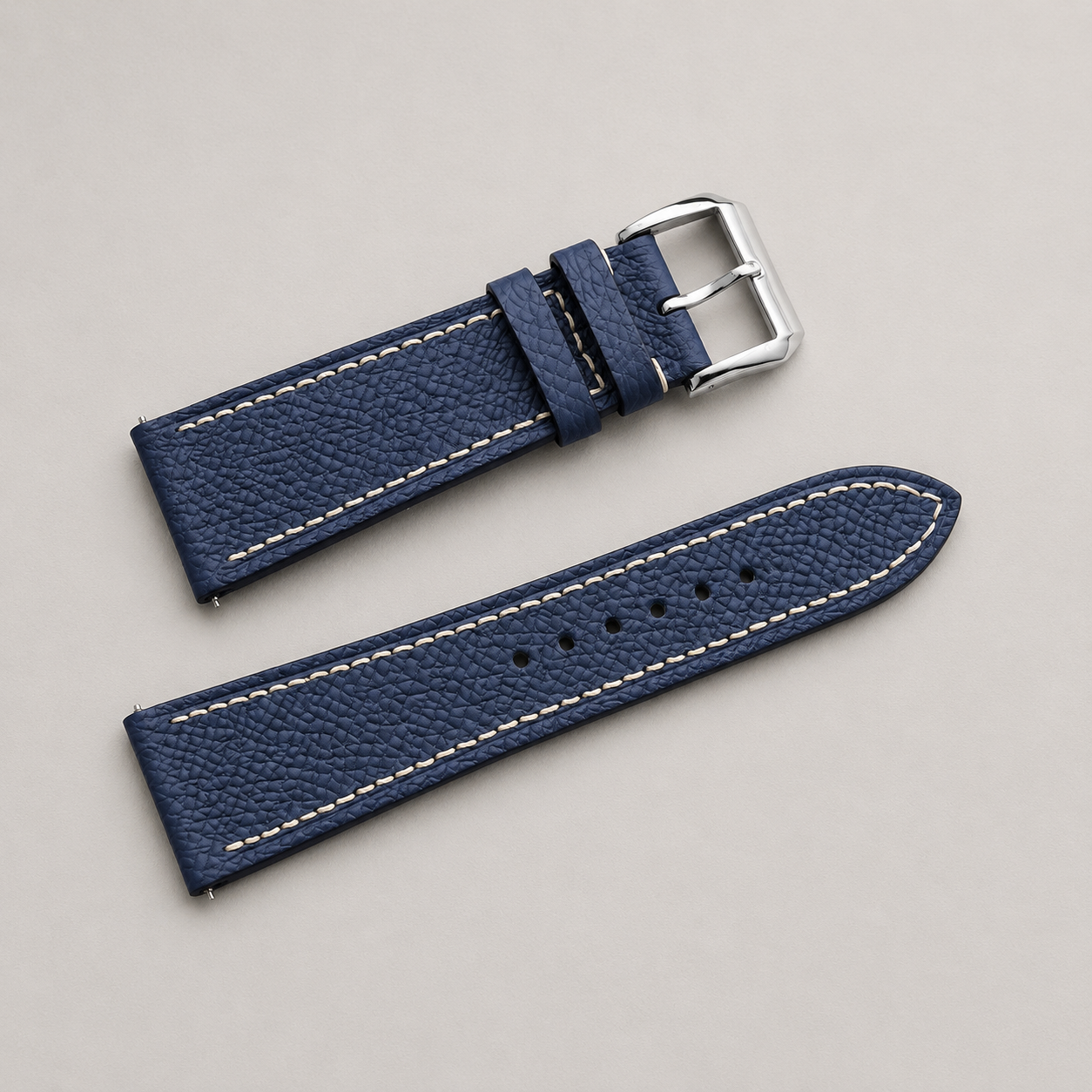 Navy Epsom Leather Watch Strap - Handmade Quick Release Band