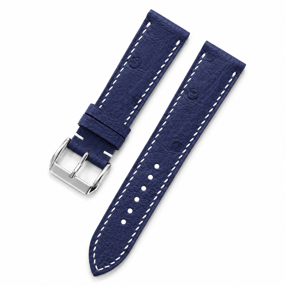 Navy Ostrich Leather Watch Strap - Handmade