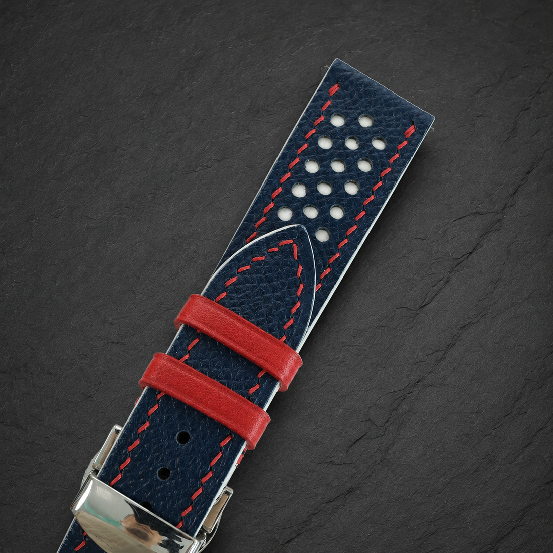 Navy And White Epsom Leather Watch Strap - Handmade