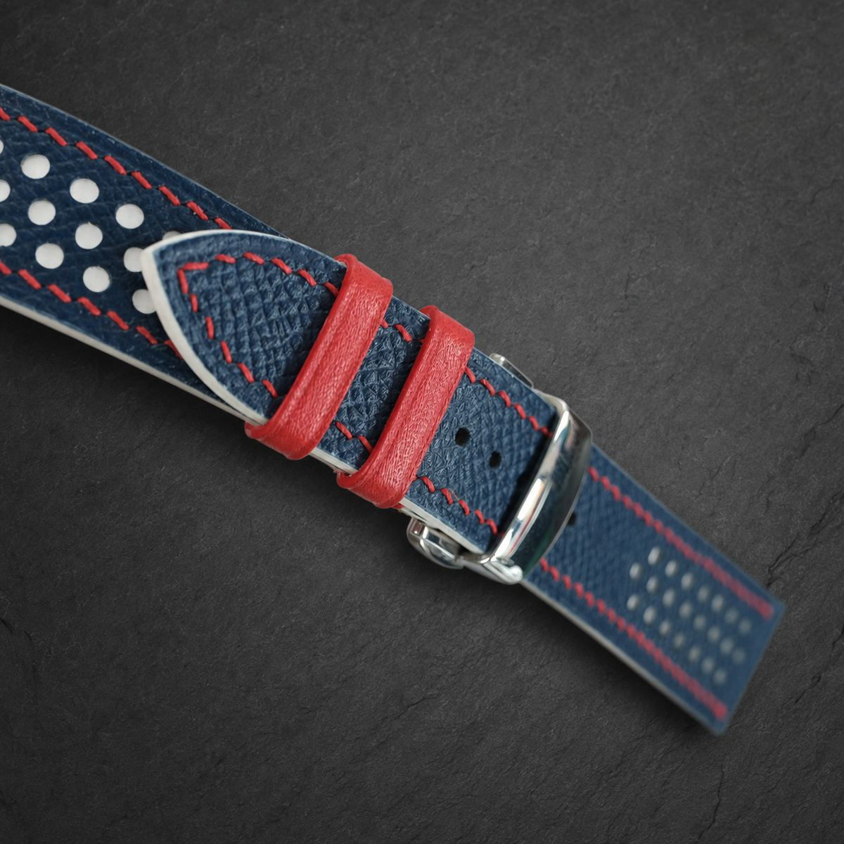 Navy And White Epsom Leather Watch Strap - Handmade