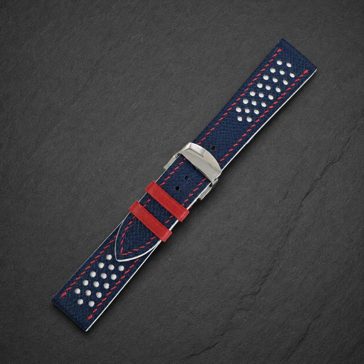 Navy And White Epsom Leather Watch Strap - Handmade