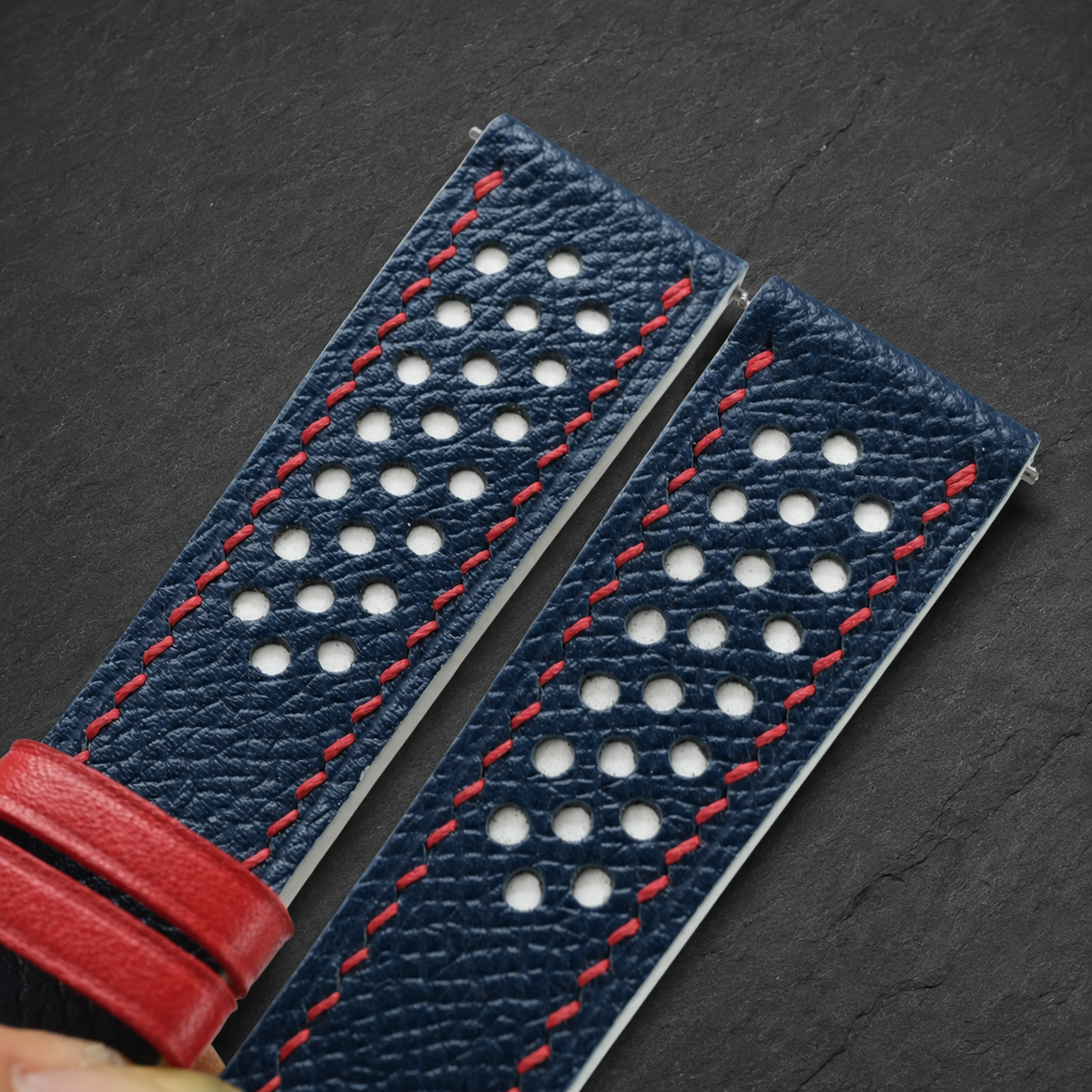 Navy And White Epsom Leather Watch Strap - Handmade