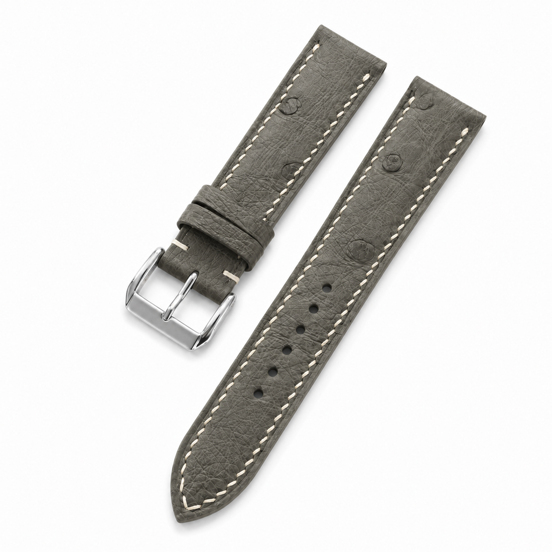 Olive Gray Ostrich Leather Watch Strap - Handmade