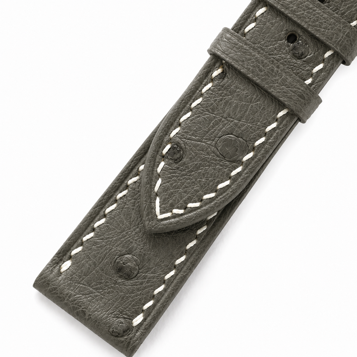 Olive Gray Ostrich Leather Watch Strap - Handmade
