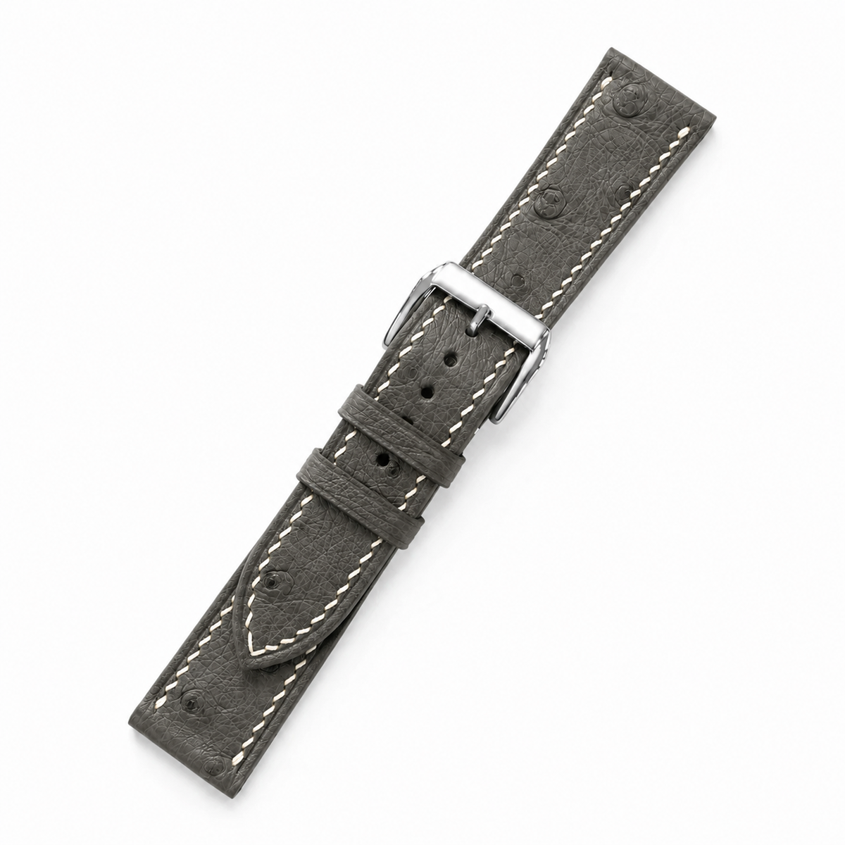 Olive Gray Ostrich Leather Watch Strap - Handmade
