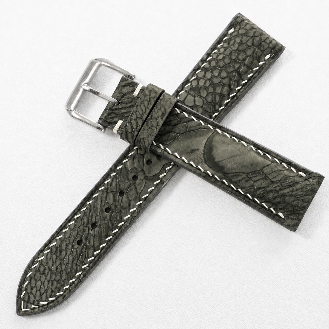 Olive Ostrich Leather Watch Strap - Handmade